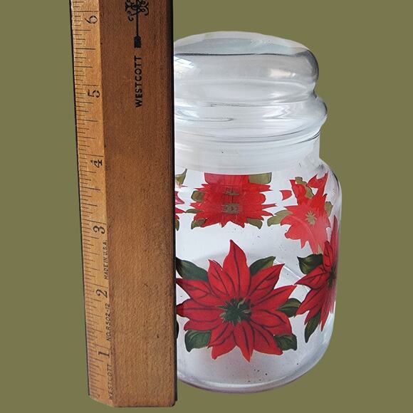 Vintage 1980s Libbey Glass Poinsettia Lidded Jar - Picture 4 of 4